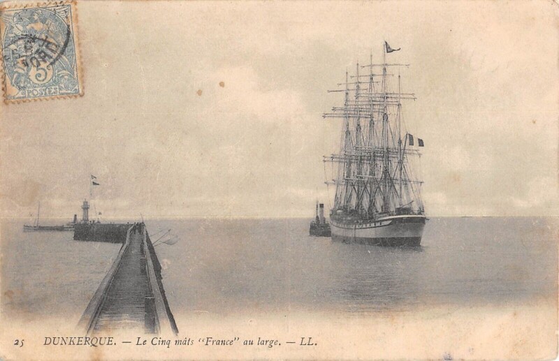 Carte postale ancienne Dunkerque Le 5 Mats France Au Large à Dunkerque
