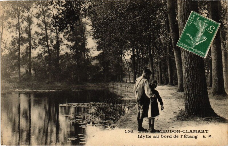 Carte postale ancienne Meudon Idylle au bord de l'Etang à Meudon
