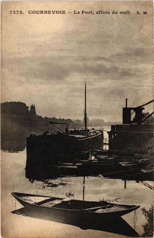 Carte postale ancienne Courbevoie Le Port effets de nuit à Courbevoie