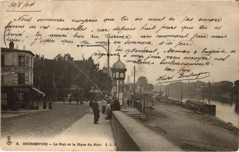 Carte postale ancienne Courbevoie Le Port et la Place du Port à Courbevoie