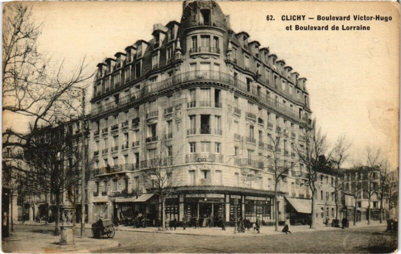 Carte postale ancienne Boulevard Victor-Hugo et Boulevard de Lorraine à Clichy