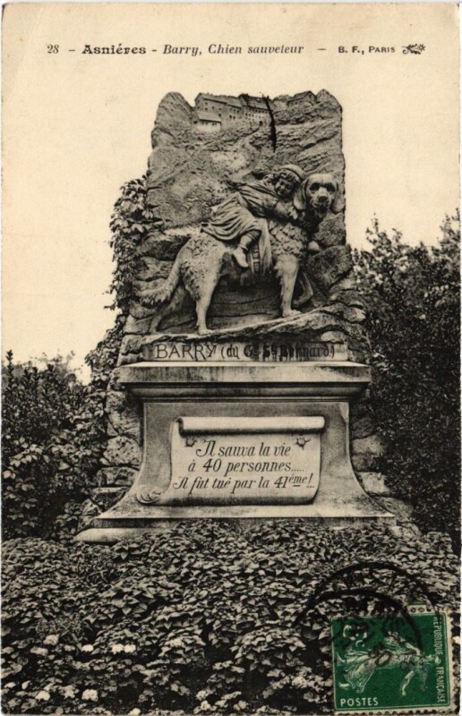 Carte postale ancienne Asnieres Barry, Chien sauveteur