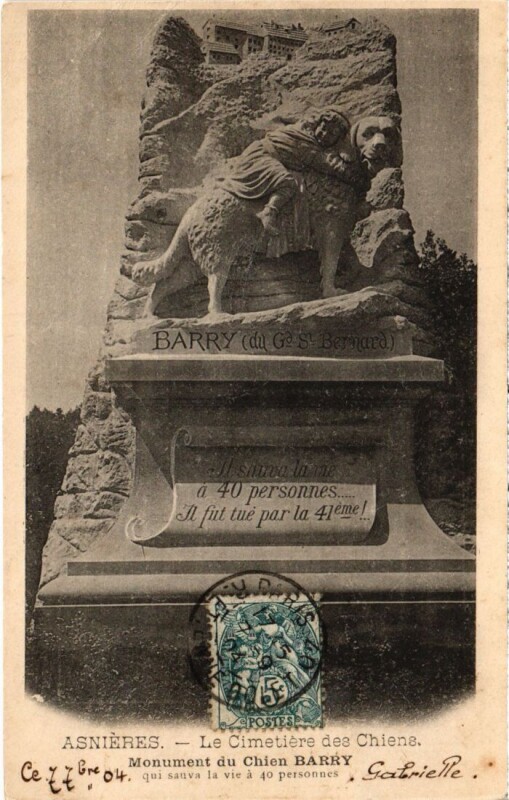 Carte postale ancienne Asnieres Cimetiere des Chiens Monument Barry