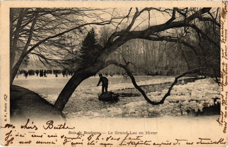 Carte postale ancienne Bois de Boulogne - Le Grand Lac en Hiver à Paris 16e