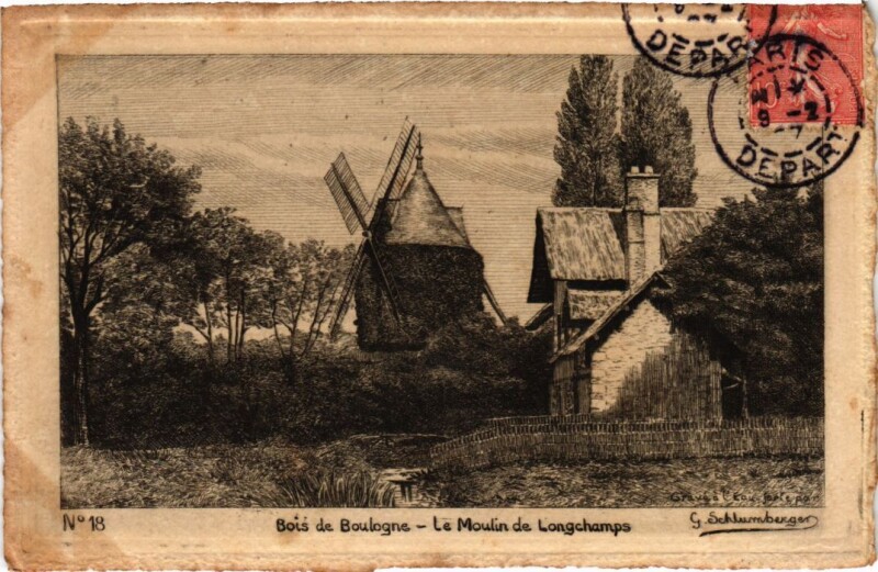 Carte postale ancienne Bois de Boulogne - Moulin de Longchamps à Paris 16e