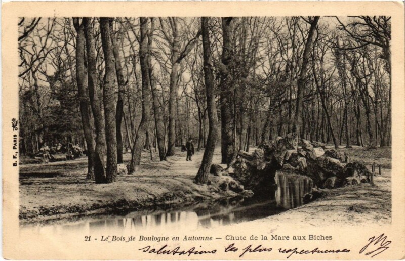 Carte postale ancienne Le Bois de Boulogne en Automne - Chute de la Mare aux Biches à Paris 16e