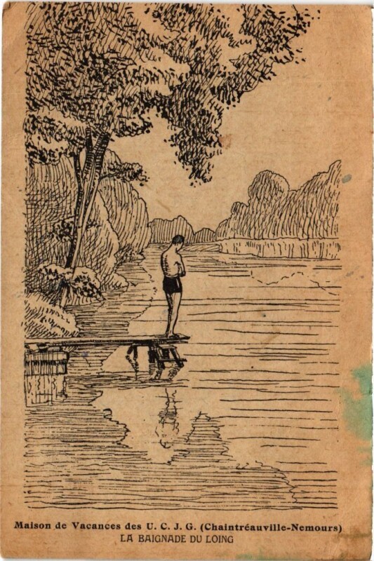 Carte postale ancienne St.Pierre les Nemours La Baignade du Loing France à Nemours