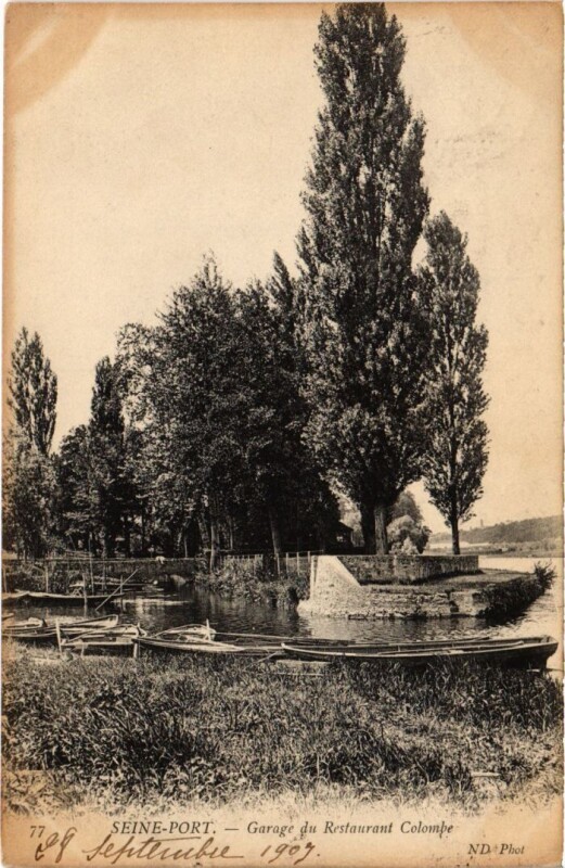 Carte postale ancienne Seine-Port Garage du Restaurant Colompe France à Seine-Port
