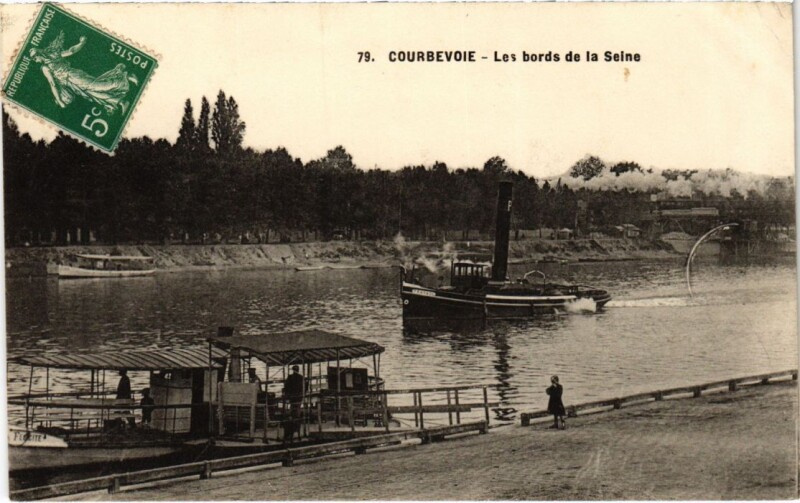 Carte postale ancienne Courbevoie Les bords de la Seine à Courbevoie