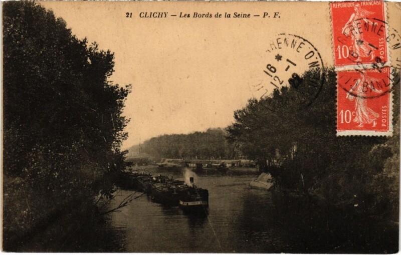 Carte postale ancienne Les Bords de la Seine à Clichy