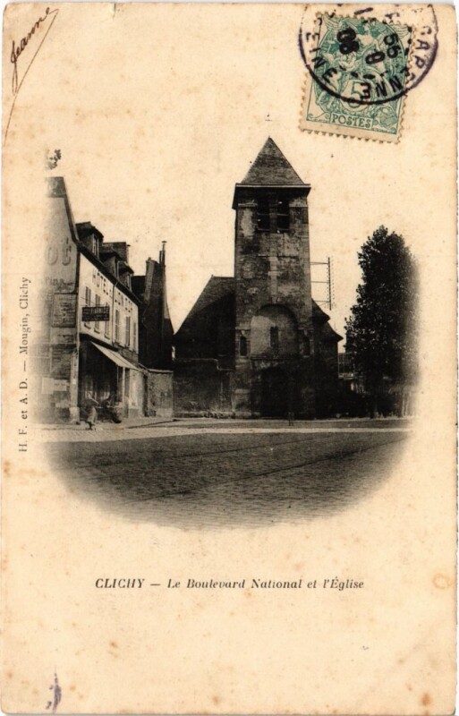 Carte postale ancienne Le Boulevard National et l'Eglise à Clichy