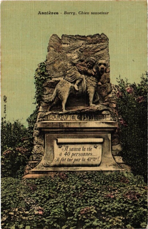 Carte postale ancienne Asnieres Barry, Chien sauveteur