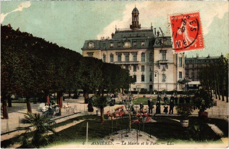 Carte postale ancienne Asnieres La Mairie et le Parc