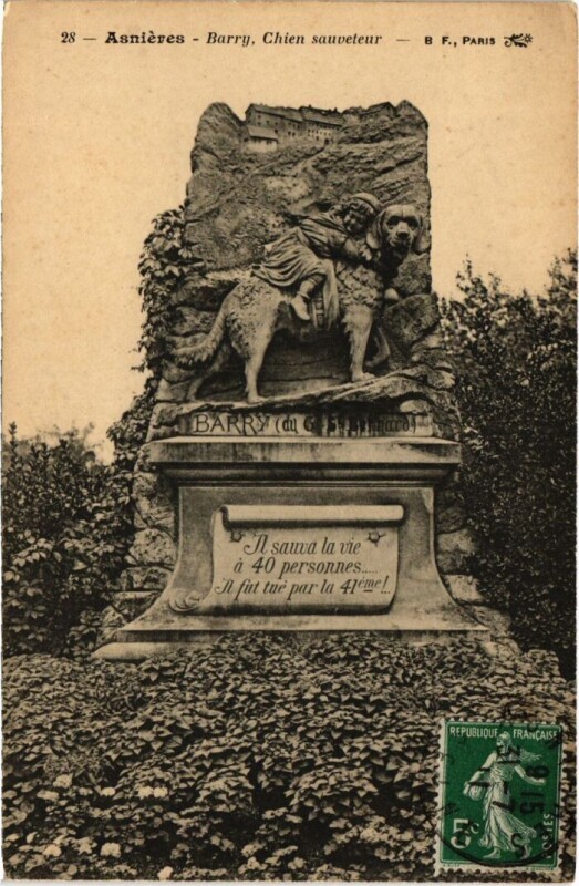 Carte postale ancienne Asnieres Barry, Chien sauveteur
