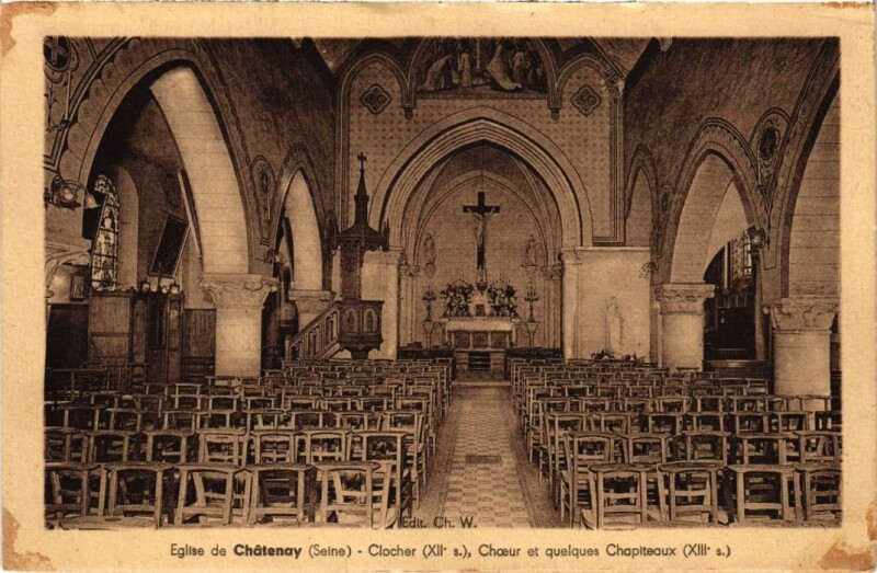 Carte postale ancienne Chatenay Eglise Clocher