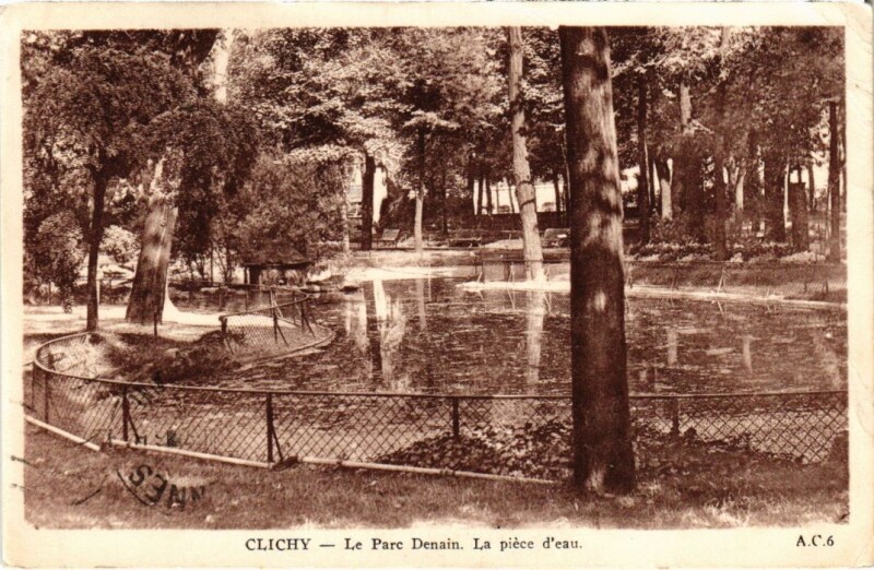 Carte postale ancienne Le Parc Denain - La pièce d'eau à Clichy