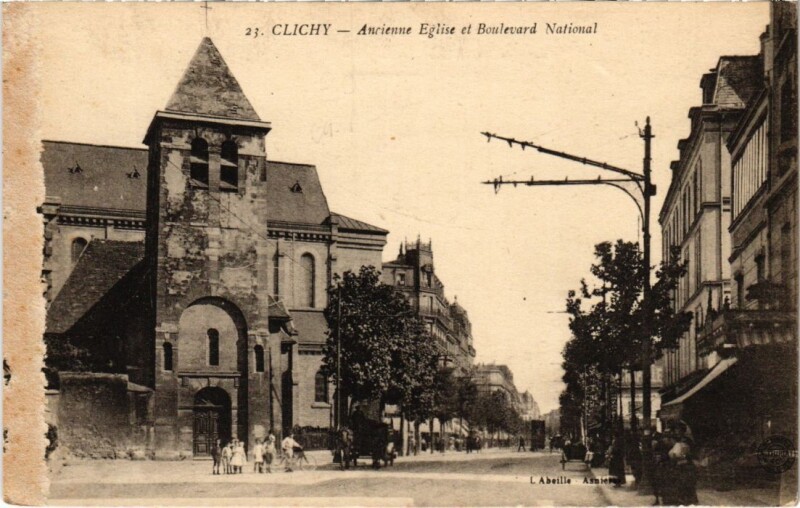 Carte postale ancienne Ancienne Eglise et Boulevard National à Clichy