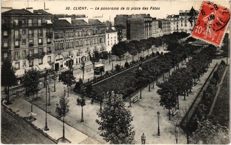 Carte postale ancienne Le panorama de la place des Fêtes à Clichy