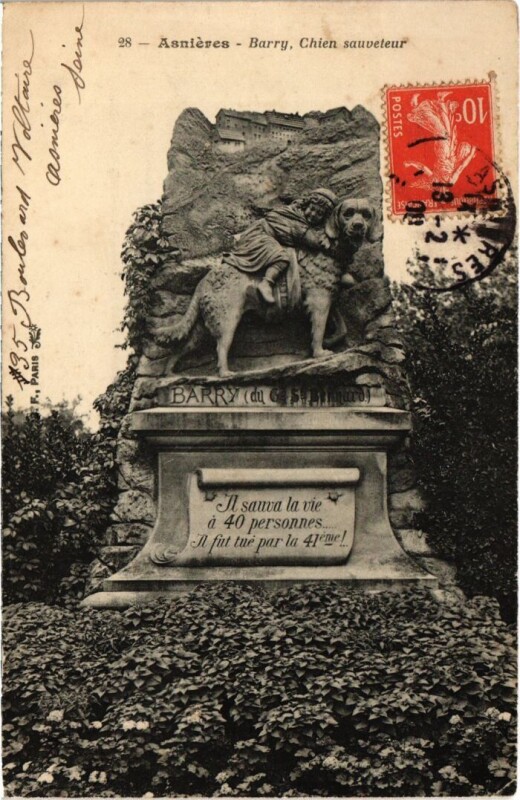 Carte postale ancienne Asnieres Barry, Chien sauveteur