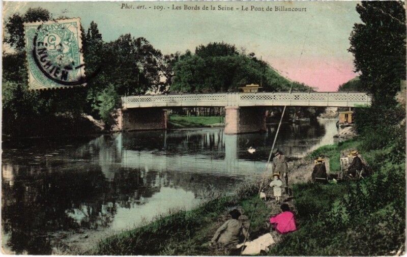 Carte postale ancienne Les bords de la Seine-Le Pont de Billancourt