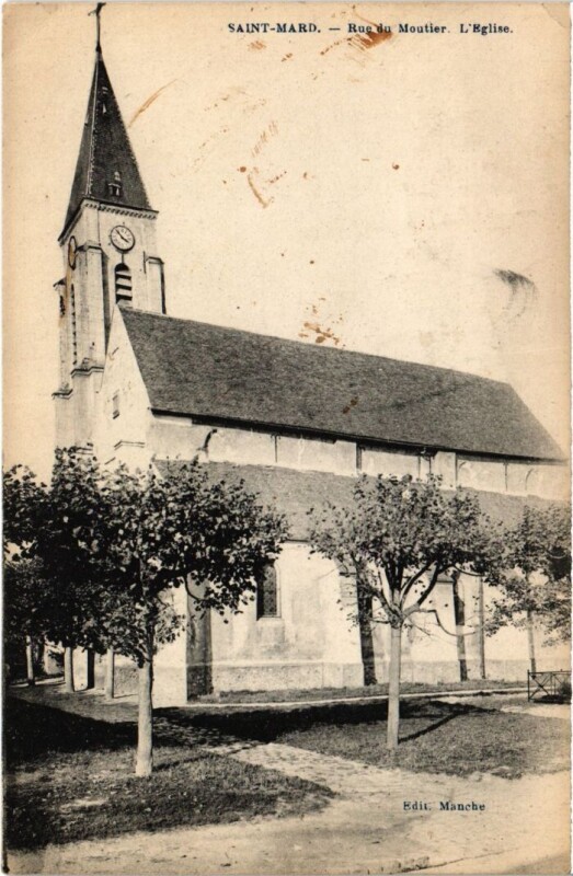 Carte postale ancienne Saint-Mard Rue du Moutier, L'Eglise France à Saint-Mard
