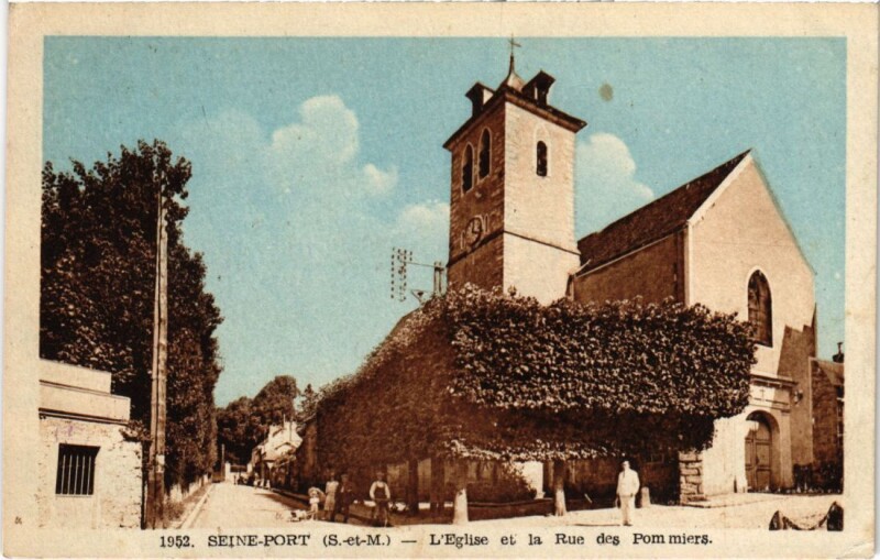 Carte postale ancienne Seine-Port L'Eglise et la Rue des Pommiers France à Seine-Port
