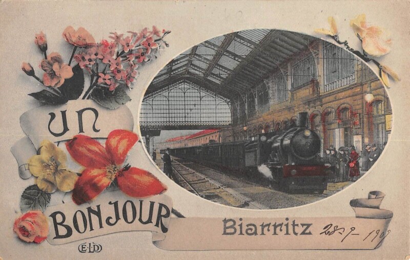 Carte postale ancienne Un Bonjour De Biarritz Train à Biarritz