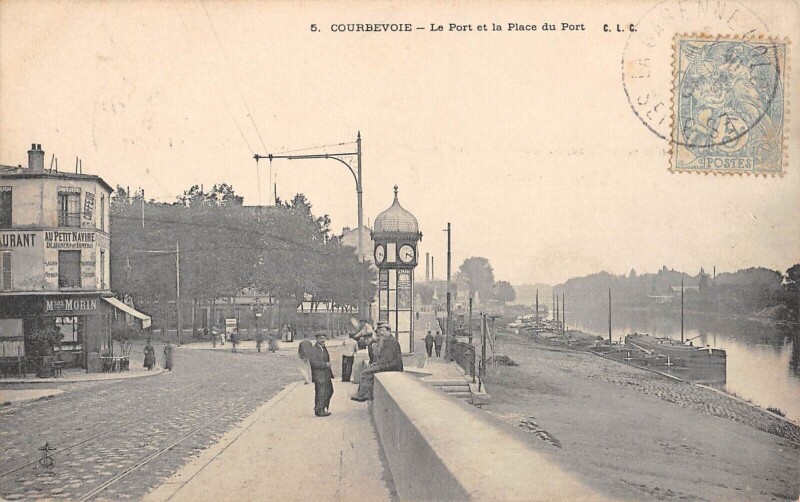 Carte postale ancienne Courbevoie Le Port Et Place Du Port à Courbevoie