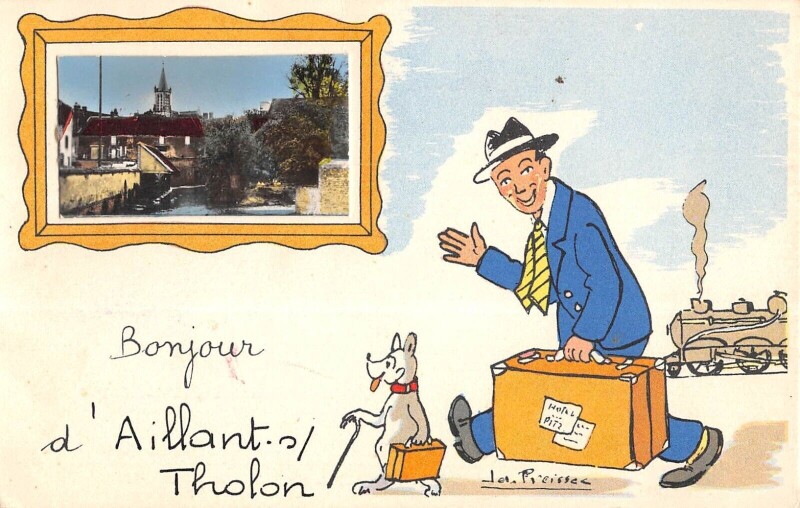 Carte postale ancienne Bonjour D'Aillant Sur Tholon