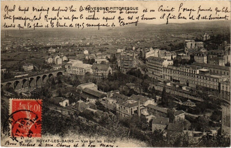 Carte postale ancienne Royat Vue sur les Hotels France à Royat