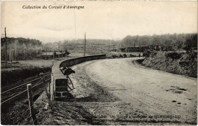 Carte postale ancienne Pontgibaud Un Virage a la Sortie France à Pontgibaud