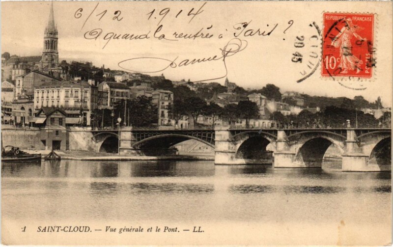 Carte postale ancienne Saint Cloud vue generale et le Pont à Saint-Cloud