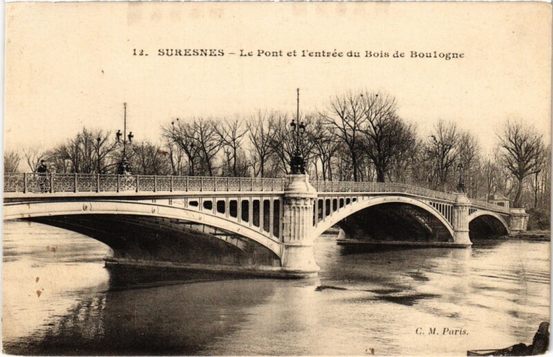 Carte postale ancienne Suresnes Le Pont et entree du Bois de Boulogne à Suresnes