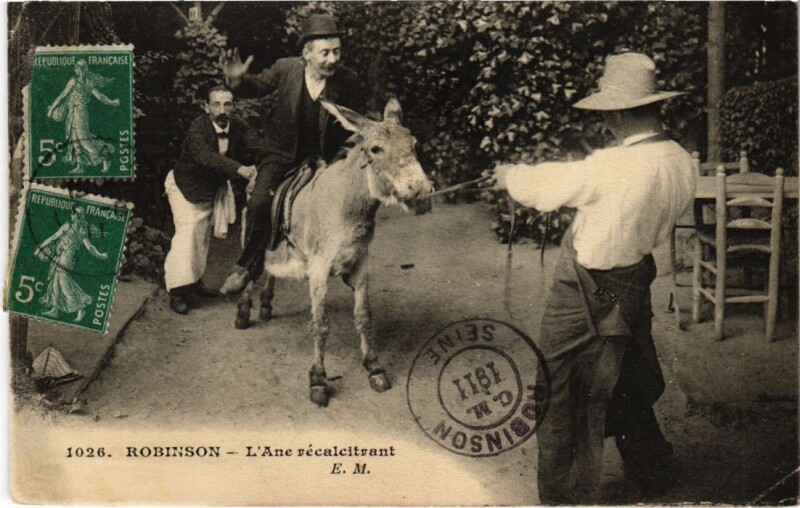 Carte postale ancienne Robinson Ane recalcitrant