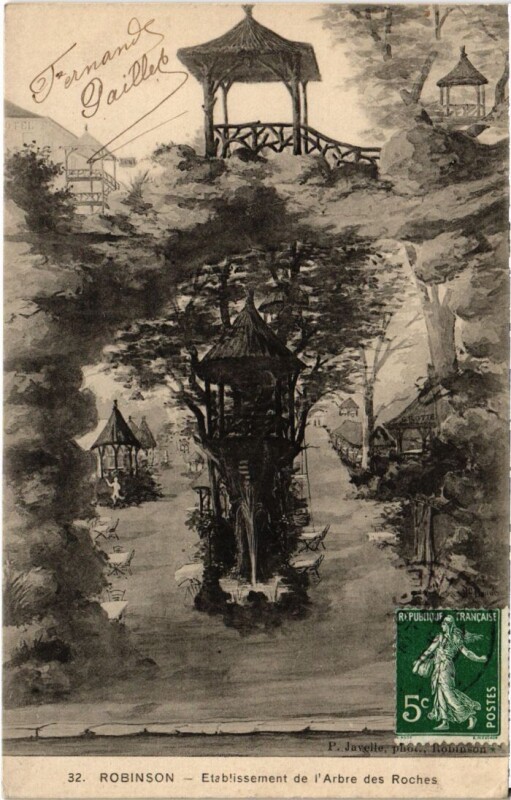 Carte postale ancienne Robinson Etablissement de l'Arbre des Roches