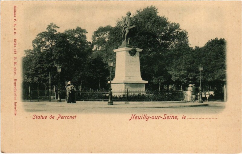 Carte postale ancienne Neuilly Statue de Perronet