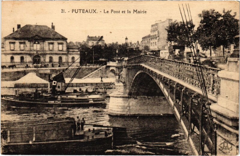 Carte postale ancienne Puteaux Le Pont et la Mairie à Puteaux