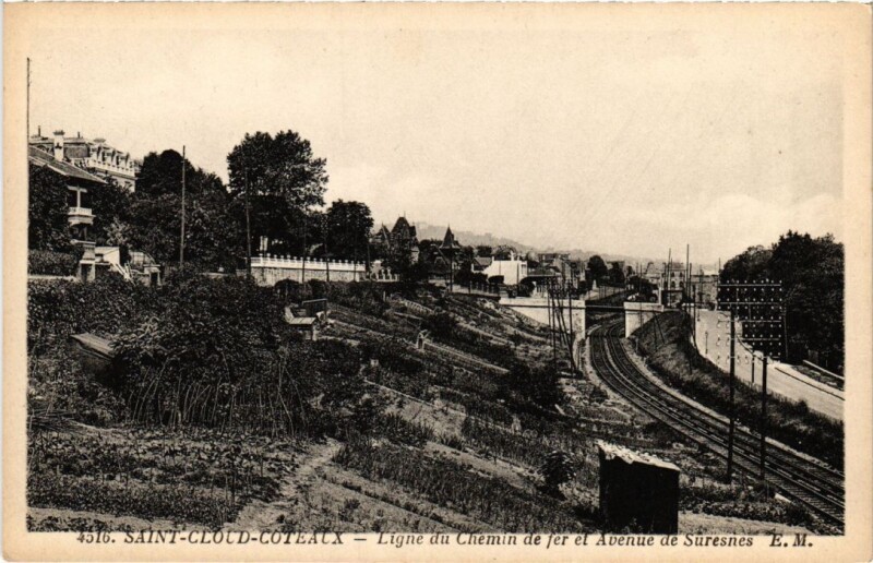 Carte postale ancienne Saint Cloud Ligne du Chemin de fer et Avenue de Suresnes à Saint-Cloud