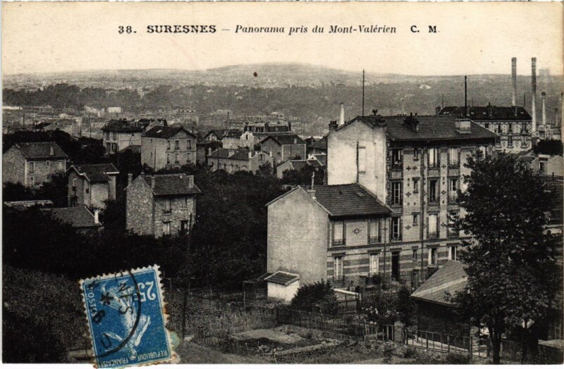Carte postale ancienne Suresnes panorama pris du Mont Valerien à Suresnes