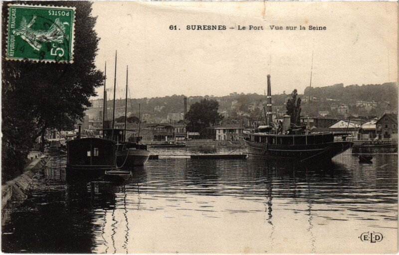 Carte postale ancienne Suresnes Le Port vue sur la Seine à Suresnes