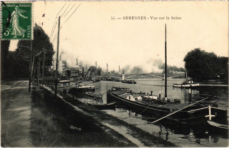 Carte postale ancienne Suresnes vue sur la Seine à Suresnes