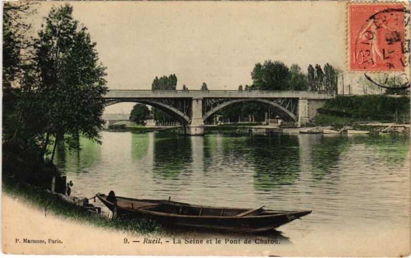Carte postale ancienne Rueil La Seine et le Pont de Chatou