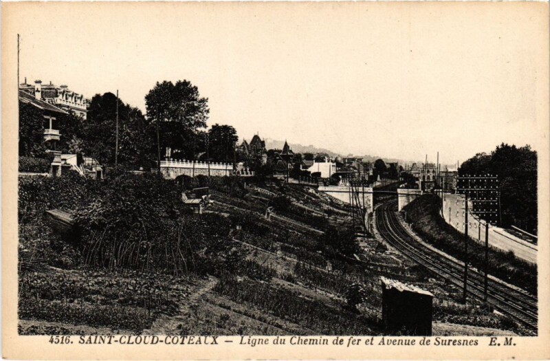 Carte postale ancienne Saint Cloud Ligne du Chemin de fer et Avenue de Suresnes à Saint-Cloud