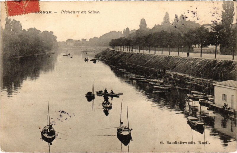 Carte postale ancienne Puteaux Pecheurs en Seine à Puteaux