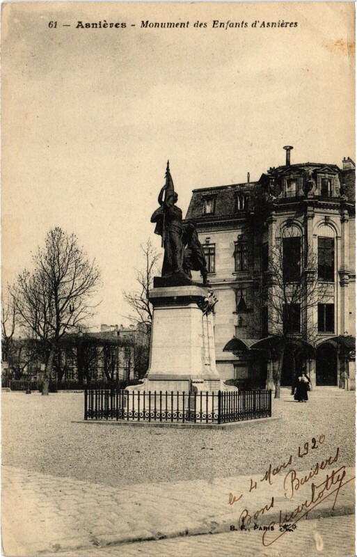 Carte postale ancienne Asnieres Monument des Enfants