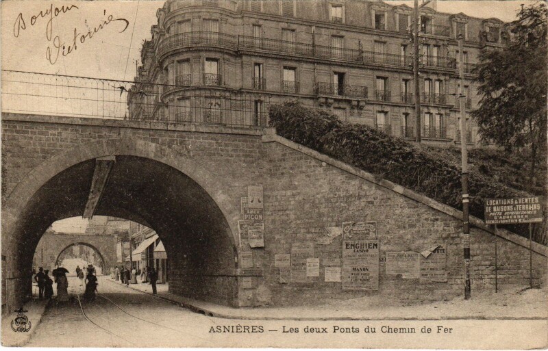 Carte postale ancienne Les deux Ponts du Chemin de Fer à Asnières-sur-Seine