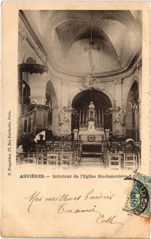 Carte postale ancienne Asnieres Interieur de l'Eglise Sainte-Genevieve