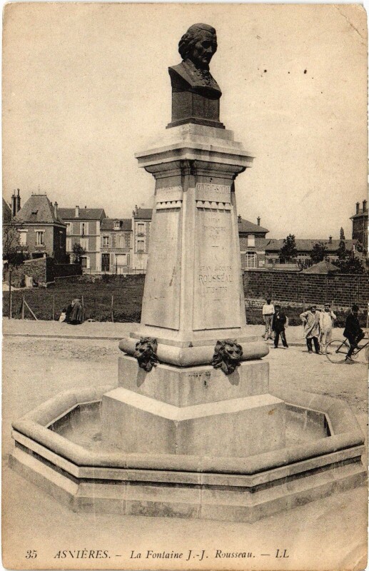 Carte postale ancienne Asnieres Fontaine J.-J. Rousseau