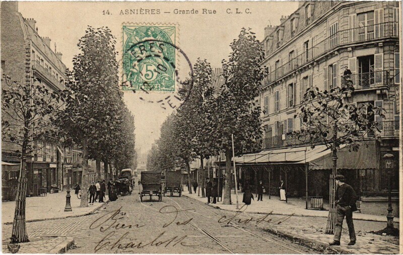 Carte postale ancienne Asnieres Grande Rue