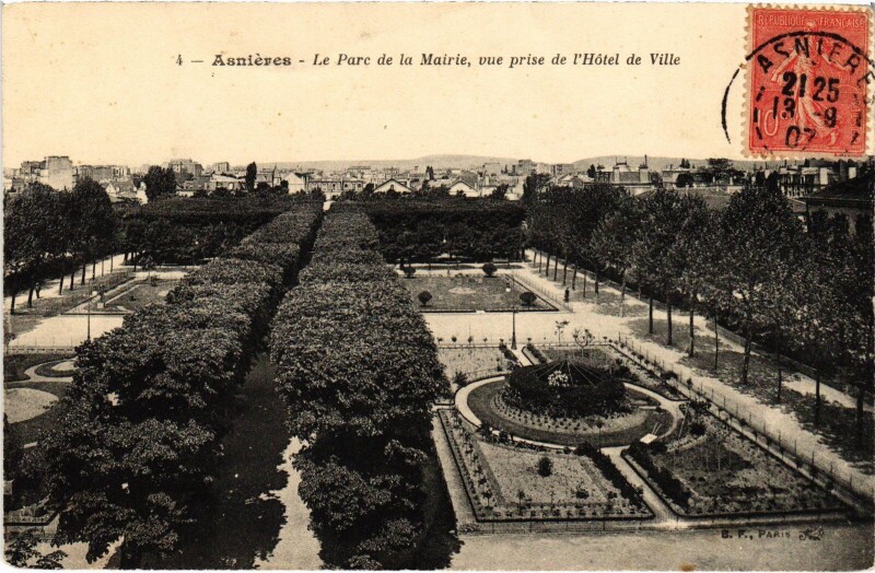 Carte postale ancienne Asnieres Le Parc de la Mairie